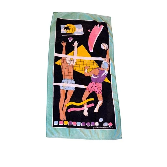 Vintage 80s A La Carte Saydah Volleyball Beach Towel Memphis Style Neon Retro