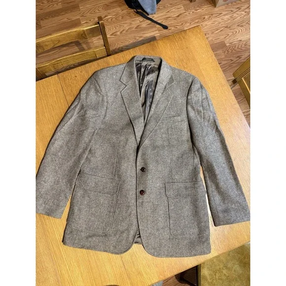 Haggar Imperial Blazer 42L Brown Herringbone‎ Wool Tweed Sport Coat USA Made