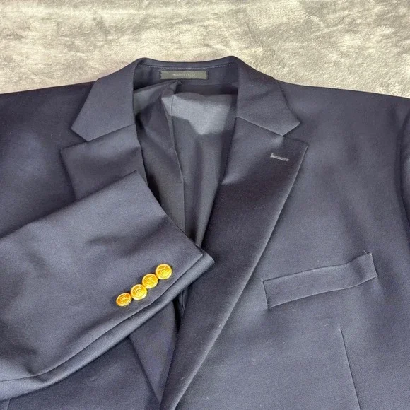 Lauren Ralph Lauren Blazer Mens 50L Navy Blue Gold Crest Button Sport Coat wool
