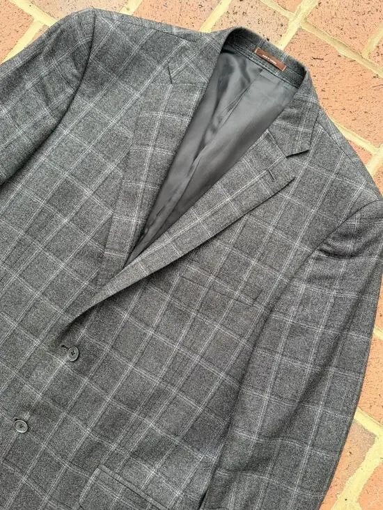 Peter Millar Sport Coat Mens 44T Gray Wool Check Two Button Blazer Business