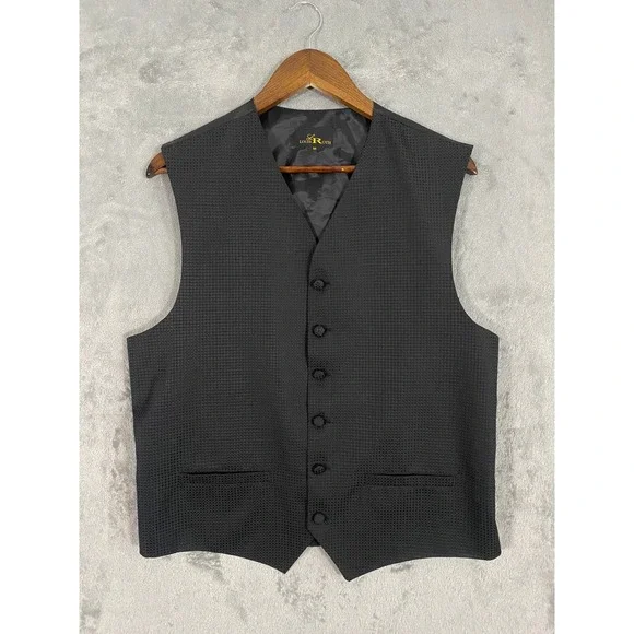 Louis Roth Vest Mens M Black Textured Diamond Formal 6-Button Waistcoat USA Made