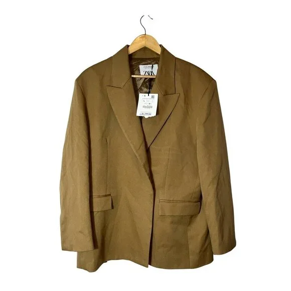 NWT Zara Mens Tan Wool Oversized Blazer Size Large