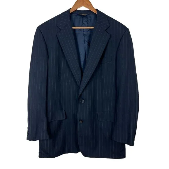 Brooks Brothers Blazer Jacket Sport Coat Mens 41L Blue Pinstripe Wool Brooksease