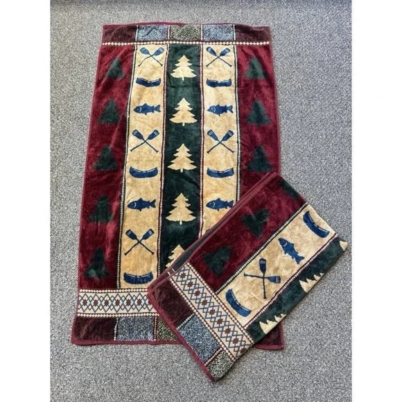2 Cecil Saydah Bathroom Beach Towel Camping Fishing Canoe Cabincore 46x27
