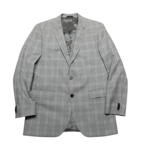 Hugo Boss BOSS Blazer Mens 42L 52 Gray Plaid Stretch Suit Jacket The James3