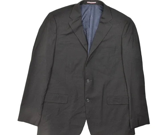 Tommy Hilfiger Men's Blazer 44L Black Wool Blend 2-Button Solid Sport Coat Wool