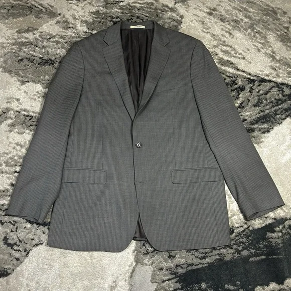 Lauren Ralph Lauren Blazer Sport Jacket 46 L Gray 100% Wool Trim Fit Pin Striped