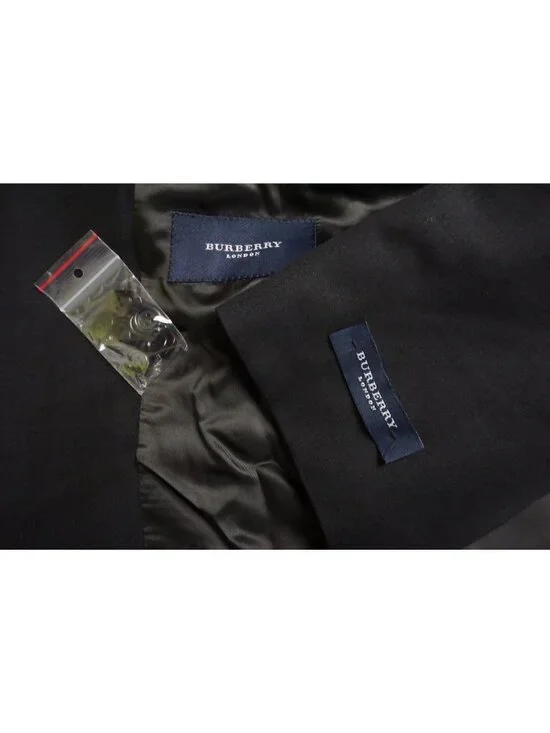 Burberry London Solid Black Wool 2 Pc Suit Jacket Pants Sz 36R BRAND NEW