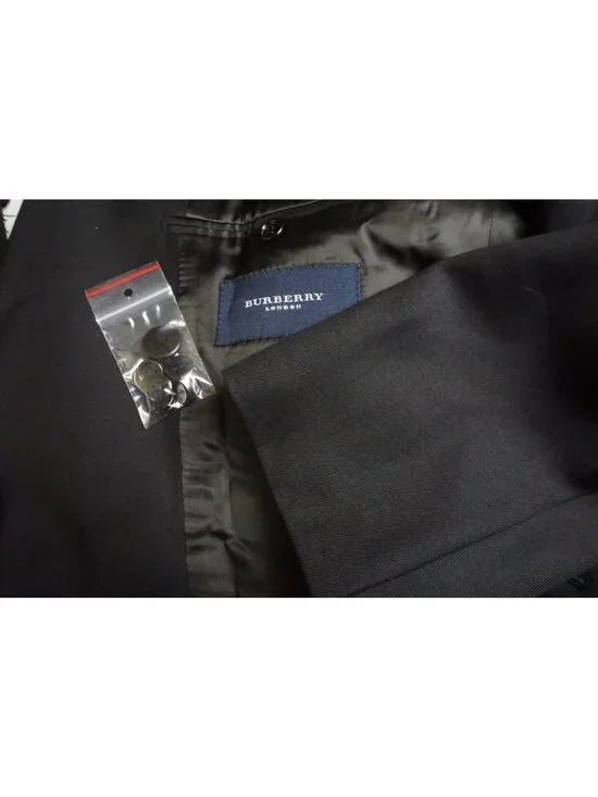 Burberry London Solid Black Wool 2 Pc Suit Jacket Pants Sz 42R BRAND NEW