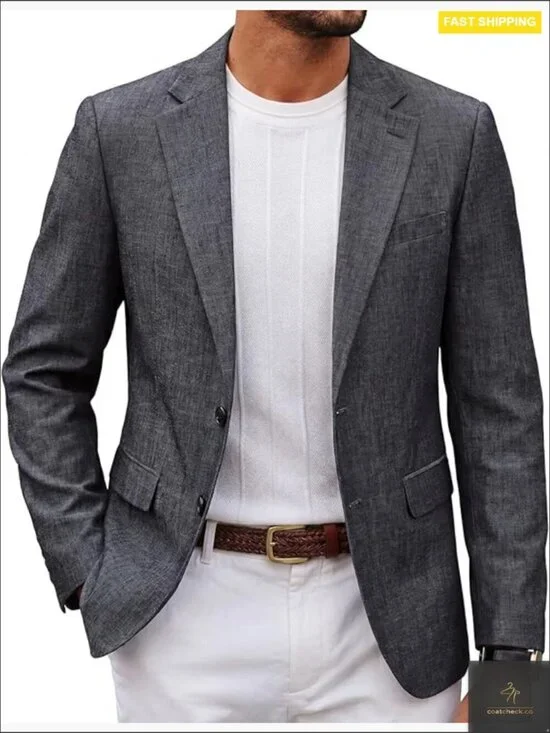 Lightweight Sport Coat Slim Fit Blazer Casual Two Button Notch Lapel Jacket
