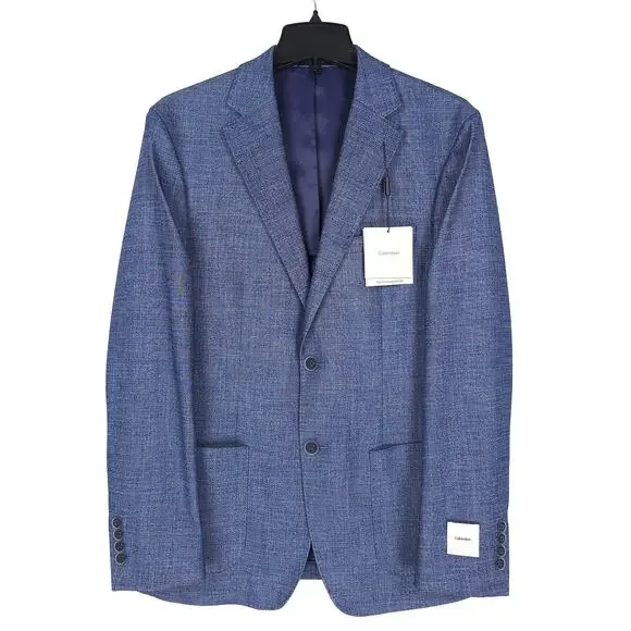 Calvin Klein Mens Slim Fit Sport Coat Blazer 40R Blue Solid Stretch NWT