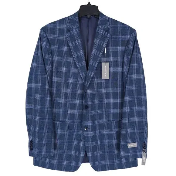 Michael Kors Mens Classic Fit Sport Coat Blazer 42L Blue Plaid Stretch NWT