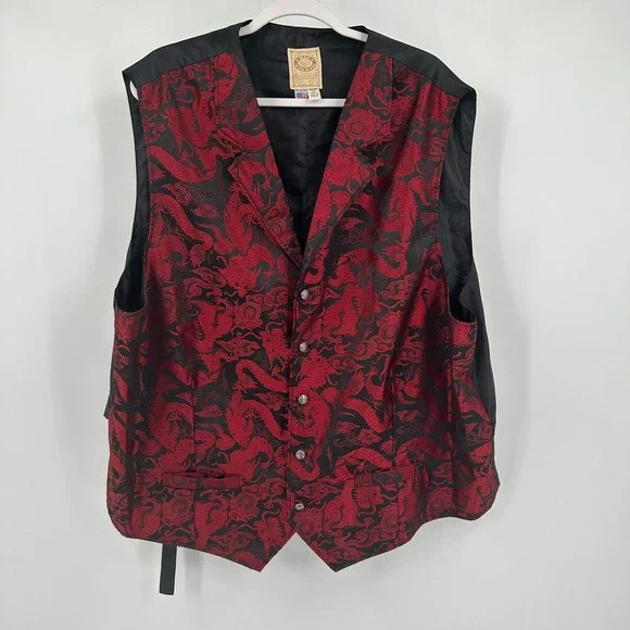 Wah Maker Frontier Clothing Mens Red Dragon Jacquard Western Vest 3XT USA Made