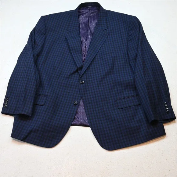 Oak Hill‎ 54R Blue Black Purple Check Mens Blazer Suit Jacket Sport Coat