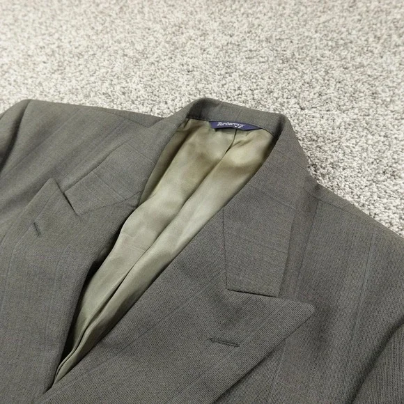 VTG Burberrys Blazer Mens 42 Gray Wool Double Breasted‎ Peak Lapel Jacket Coat