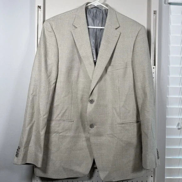 Ralph Lauren Blazer Men's‎ Size 48R Beige Houndstooth Wool 2-Button Jacket LRL