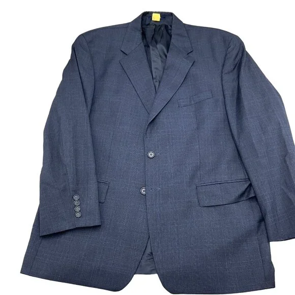 Ralph Lauren Chaps Suit Men 46R Blue Plaid Wool Classic Jacket Union‎ Canada VTG