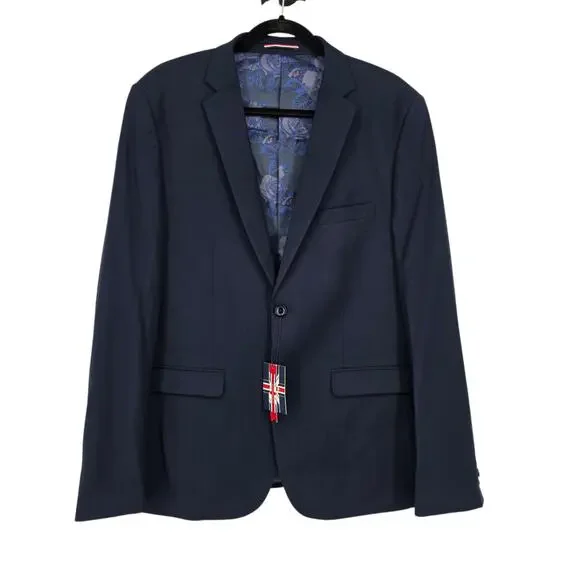 NWT Soul Of London Navy Essential Slim Fit Single Breasted Blazer Jacket Size 48
