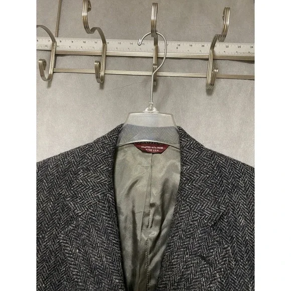 Jos A Bank Harris‎ Tweed Blazer Men 42R Gray Herringbone 3Btn Coat Jacket Luxury