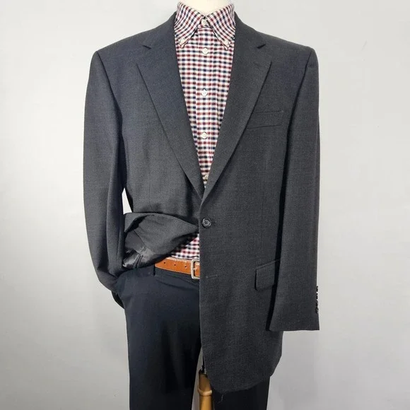 Pronto Uomo Men's Sport Coat Blazer Two Button Lessona Gray Wool Stretch 44L