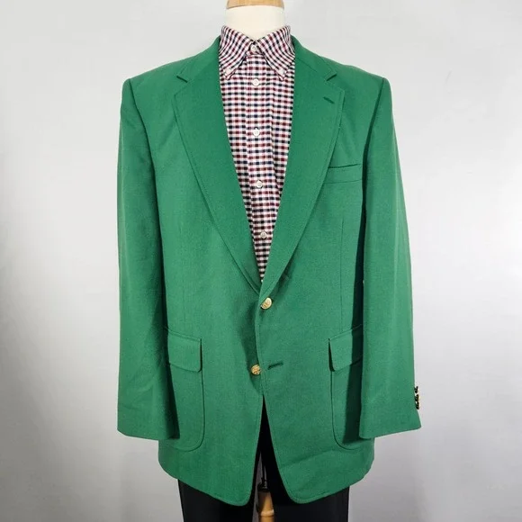 Stafford Men's Sport Coat Blazer Two Button Solid Green Poly Wool Size 46L