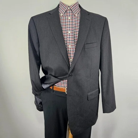 Tommy Hilfiger Men's Sport Coat Blazer Two Button Gray Pin Stripe Wool 46L