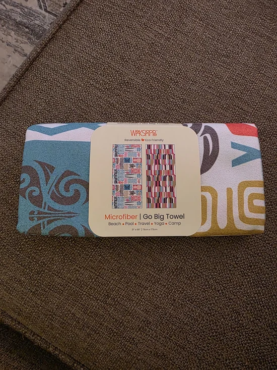 Werkshoppe/Ocean Breeze Patterned Microfiber Towel - Teal, Coral, Red, White