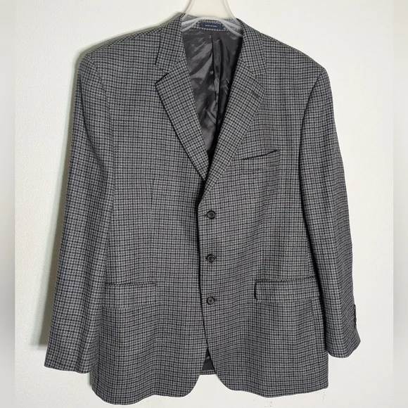 Ralph Lauren Mens Blazer Suit Jacket Wool Cashmere Houndstooth Quiet Luxury 48L‎