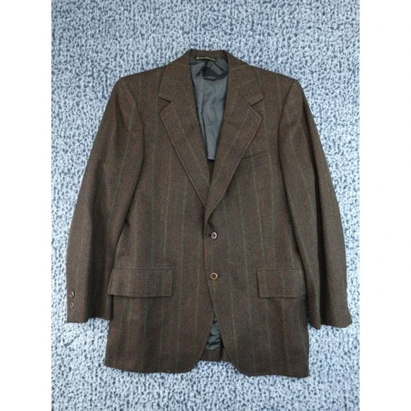 Hart‎ Schaffner Marx Vintage Wool Brown Herringbone Striped Blazer Mens 40R