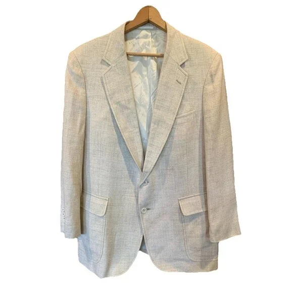 Vtg 70's Ernesto Bellini Linen Blazer Men's 44 Reg Beige Jacket 2 Button Lined