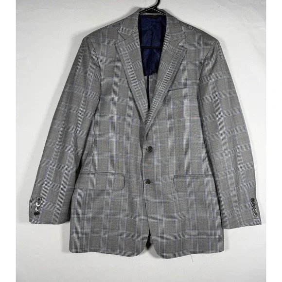EUC Robert Talbott Loro Piana Wool Blazer Men's 40R Gray Blue Plaid Sport Coat