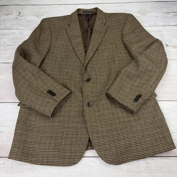 Tommy Hilfiger Men's 42R Brown Houndstooth Wool Blazer Coat Heritage Academia