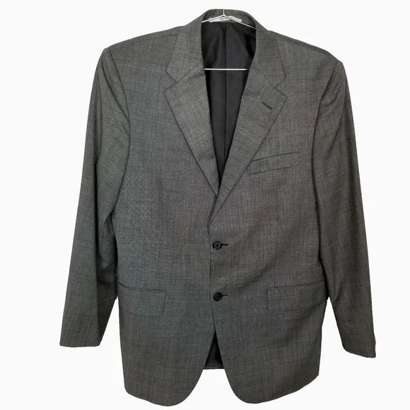 Hickey Freeman Man Worsted Wool Blazer Jacket Sz 40 S Gray Printed Preppy Button