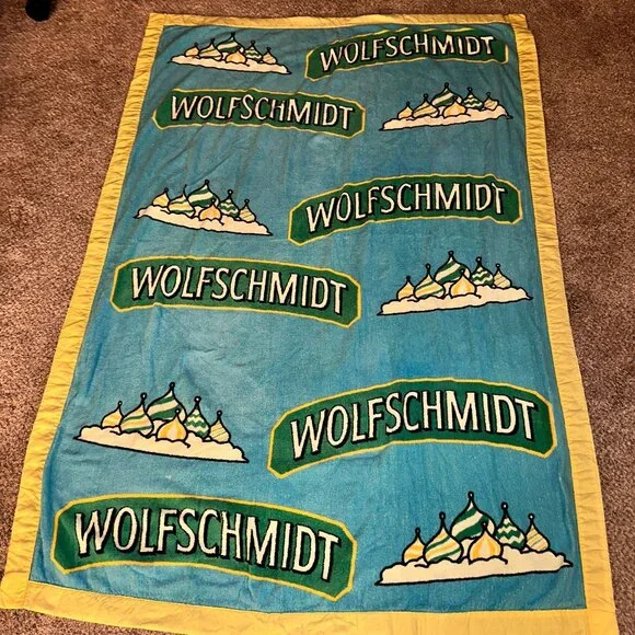 Vintage 80s 90s Wolfschmidt Vodka Large Oversized Beach Towel Blanket 45