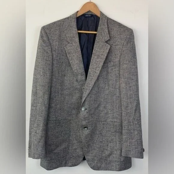 Vintage Walter Pye's LeBaron Clothes Blazer Jacket Dark Blue Herringbone 43L EUC