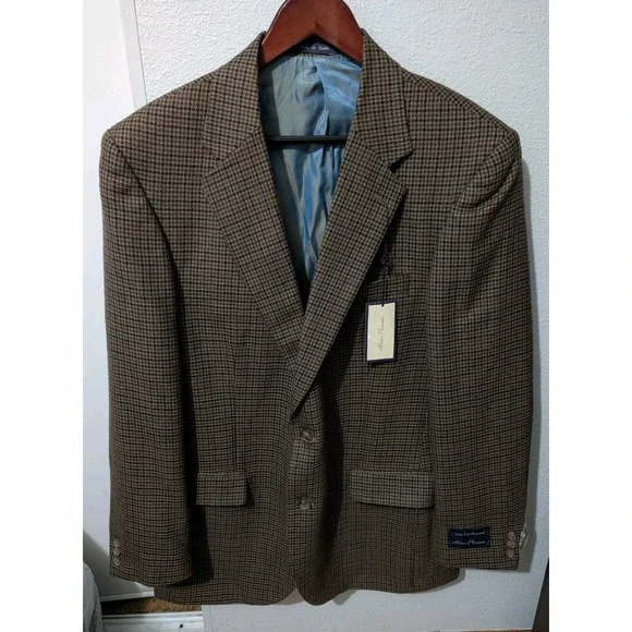 Alan‎ Flusser 100% Lambs Wool Cashmere Brown Plaid Sport Coat Mens 42 Long NWT