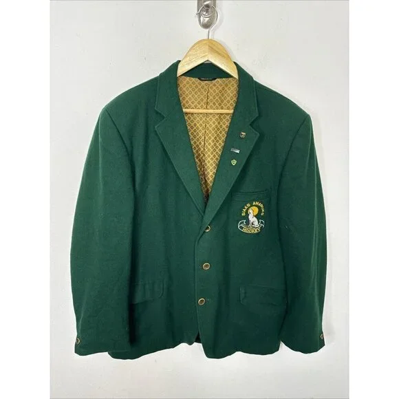 SIAAS‎ Amaruks Men 46 Vintage Green Hockey Blazer Sask Green Preppy Patch