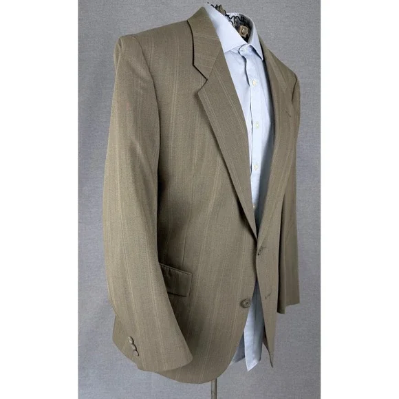 Hart‎ Schaffner Marx Mens 42R Blazer Ariel Worsteds Virgin Wool Pinstripe Brown