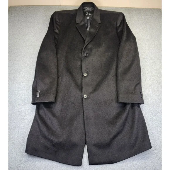 Jos A Bank Executive Men's‎ 46L LONG Black Wool Blend Tweed Overcoat Top Coat