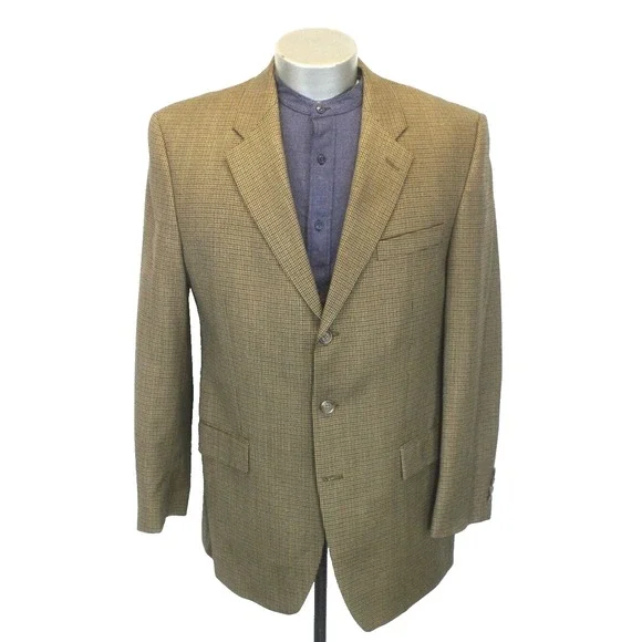 vtg mens brown Ralph Lauren houndstooth blazer jacket sport suit‎ coat wool 42 L