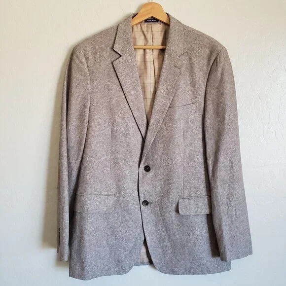 Stafford Linen Blend Classic Sport Coat Blazer Jacket Sand Men's 40 Reg Neutral
