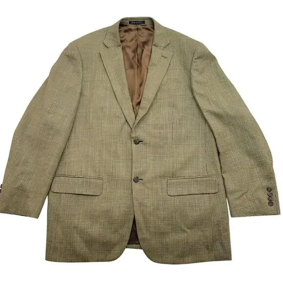 Pendleton Wool Silk Linen Blend Balzer 44R Plaid Brown Blue Tan 2 Button Vintage