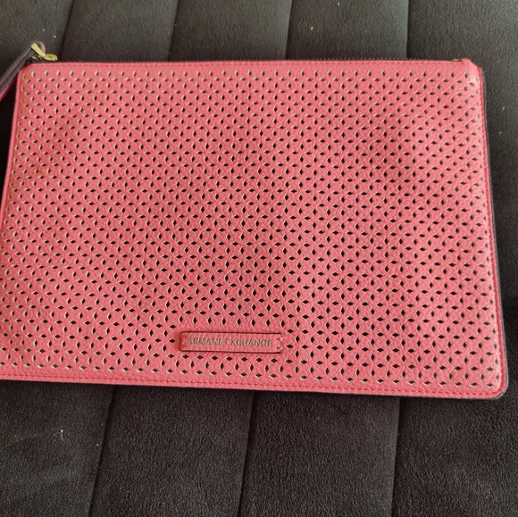 Armani Exchange Perforated Pink Clutch Pouch