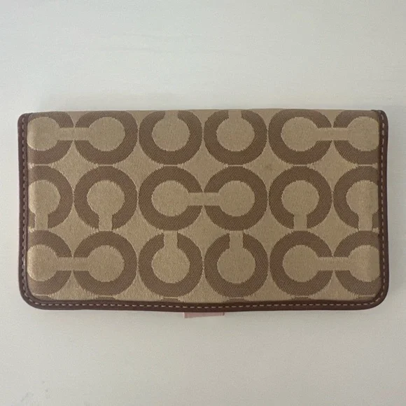 Vintage Coach Y2K Signature Checkbook Holder Phone Case Wallet Tan Pink Leather