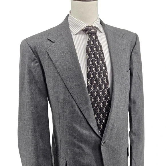 Vintage Polo Ralph Lauren 42R Gray Stripe Wool Blazer‎ Made USA Mens Sport Coat