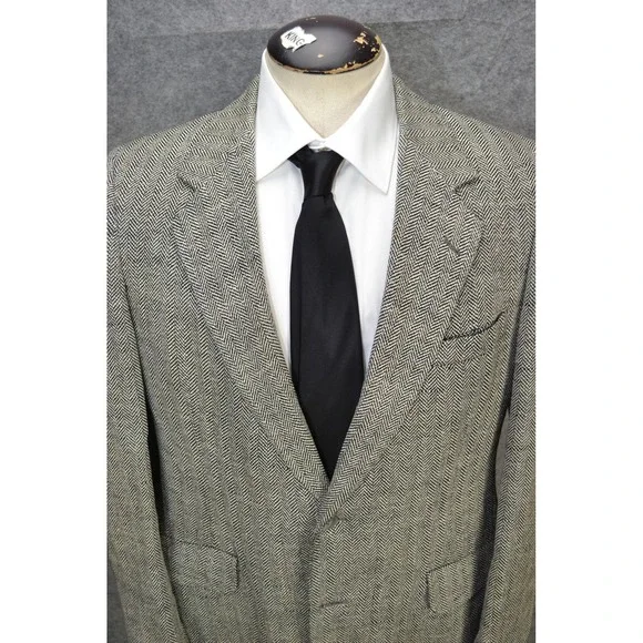 VTG Lanvin Blazer Mens 42 Gray Herringbone 2‎ Button Barneys Jacket Sport Coat