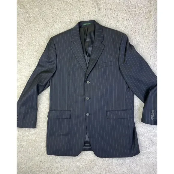 Lauren Ralph Lauren Pinstripe Wool Suit Jacket Blazer Classic Business Formal 44