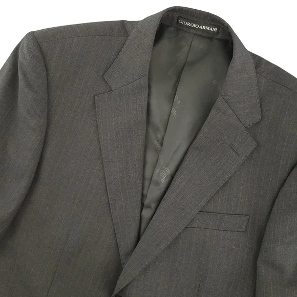 Giorgio Armani Le Collezioni Suit Jacket Mens EU 52 Gray Pinstripe Wool Blend