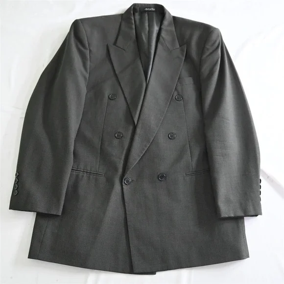 Vtg Bendetti‎ 44L Green Houndstooth Wool Double Breasted Sport Coat Jacket