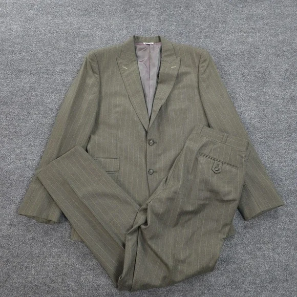 Daryl James Suit Mens 40 32x31 Green Pinstripe 2 Piece Bespoke Custom NFL Player
